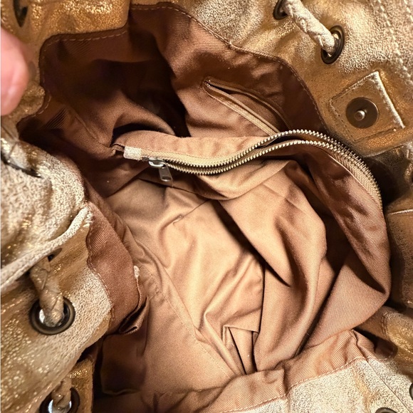 Gold Metallic Genuine Suede Boho Hobo Shoulder Bag w/ Tassels and Woven Leather - Picture 10 of 11